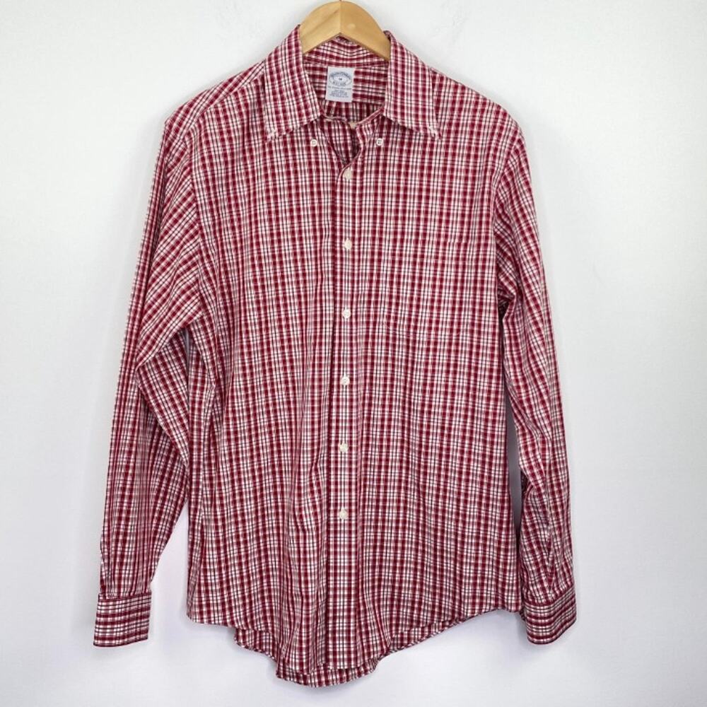 Brooks‎ Brothers Mens Red Plaid Button Down Dress Shirt Size M Holiday Church